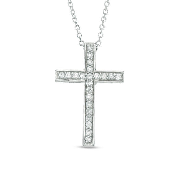 1/6 CT. T.W. Certified Diamond Cross Pendant in 14K White Gold (I/I1) 1/6 CT. T.W. Certified Diamond Cross Pendant in 14K White Gold (I/I1)