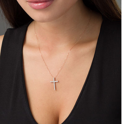 HN Jewels His & Her 14K Rose Gold Plated Round Simulated Diamonds Micro Pave Cross Pendant 18 Chain HN Jewels His & Her 14K Rose Gold Plated Round Simulated Diamonds Micro Pave Cross Pendant 18 Chain