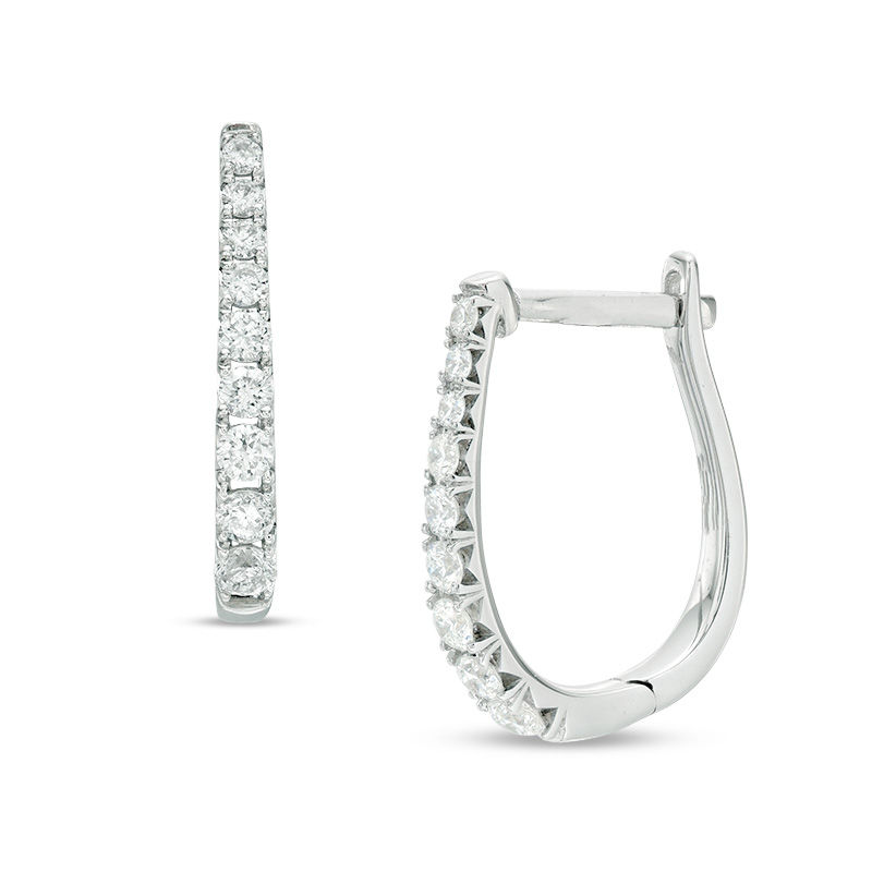 Main Image 1 of 1/4 CT. T.W. Certified Diamond Hoop Earrings in 14K White Gold (H/I1)