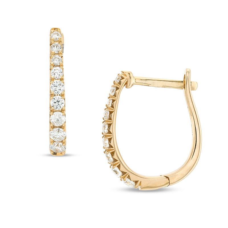 Main Image 1 of 1/4 CT. T.W. Certified Diamond Hoop Earrings in 14K Gold (H/I1)