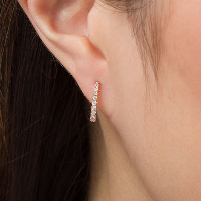 Round Shape Simulated Black Spinel Hoop Earrings In 14k Rose Gold Over Sterling Silver Round Shape Simulated Black Spinel Hoop Earrings In 14k Rose Gold Over Sterling Silver
