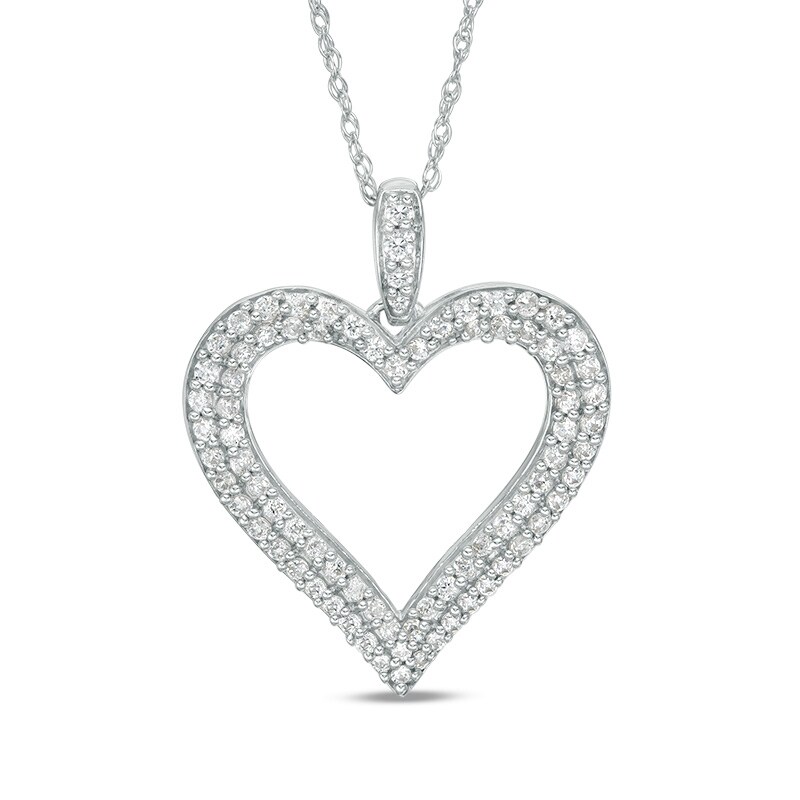 Main Image 1 of 1/2 CT. T.W. Diamond Heart Outline Pendant in 10K White Gold