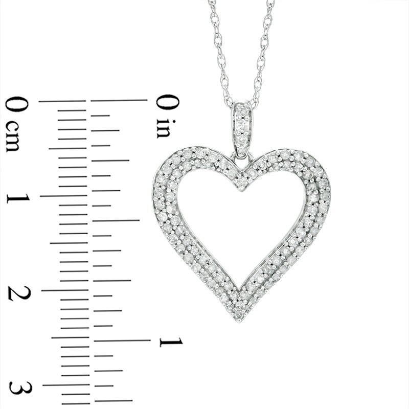 Main Image 3 of 1/2 CT. T.W. Diamond Heart Outline Pendant in 10K White Gold
