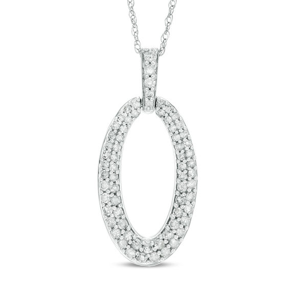 1/2 CT. T.w. Diamond Oval Pendant in 10K White Gold
