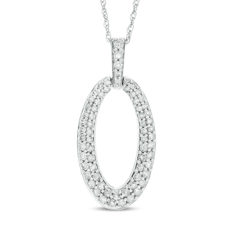 Main Image 1 of 1/2 CT. T.W. Diamond Oval Pendant in 10K White Gold
