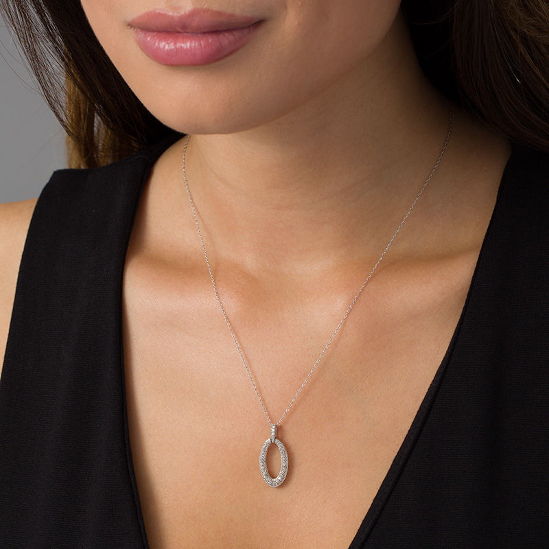 Main Image 2 of 1/2 CT. T.W. Diamond Oval Pendant in 10K White Gold
