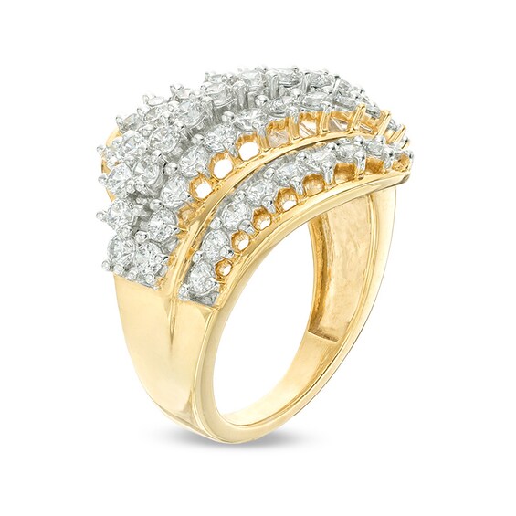 2 CT. T.w. Diamond Multi-Row Wave Ring in 10K Gold