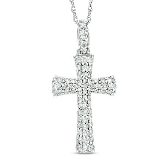 1/2 CT. T.w. Diamond Cross Pendant in 10K White Gold