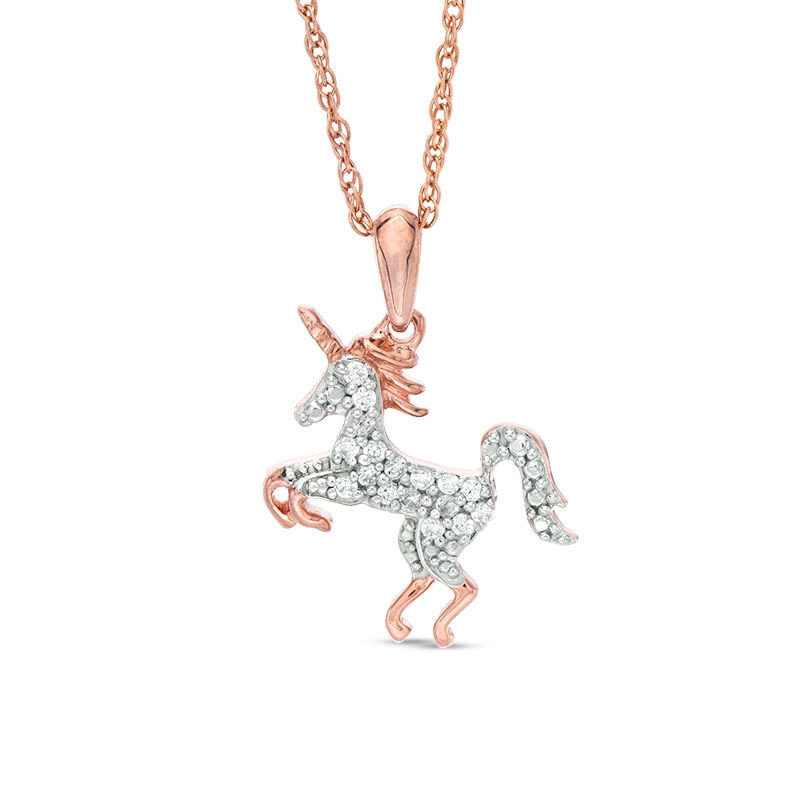 Main Image 1 of 1/8 CT. T.W. Diamond Unicorn Pendant in Sterling Silver with 14K Rose Gold Plate