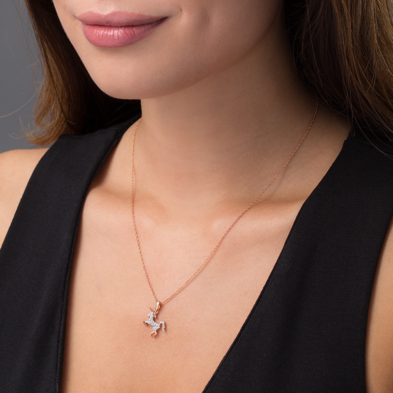 Main Image 2 of 1/8 CT. T.W. Diamond Unicorn Pendant in Sterling Silver with 14K Rose Gold Plate