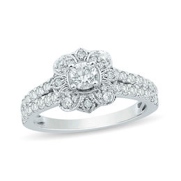 1 CT. T.W. Diamond Flower Vintage-Style Engagement Ring in 14K White Gold