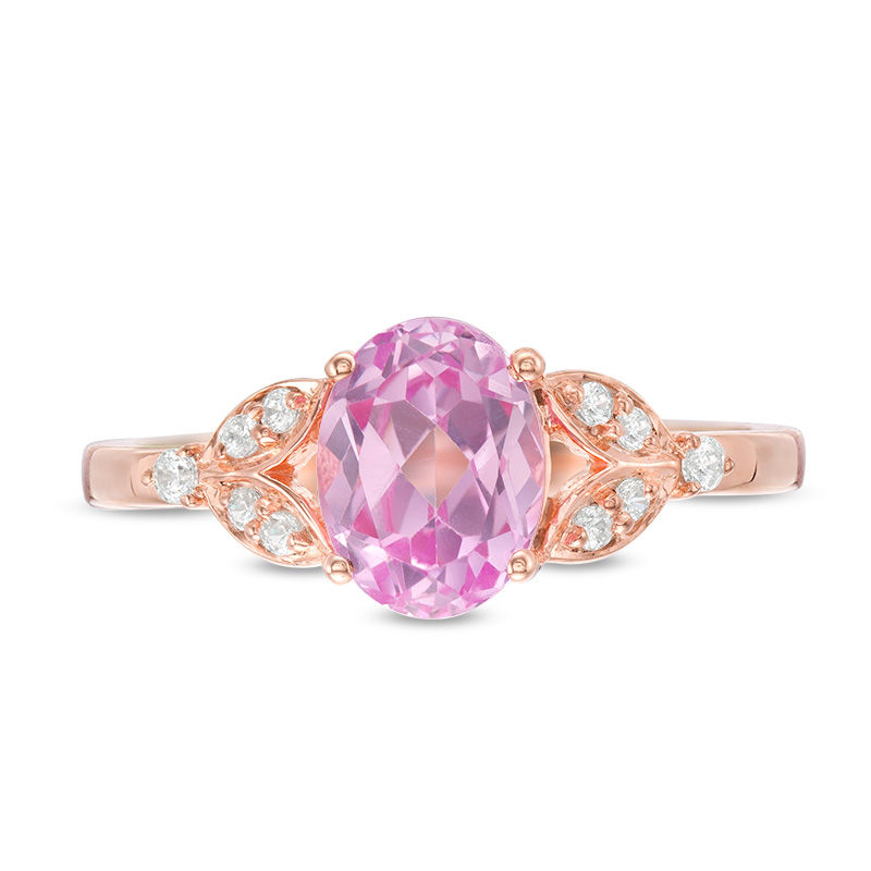 Zales Lab-Created Pink Opal, Pink Tourmaline and Lab-Created White Sapphire Ring in Sterling Silver with 14K Rose Gold Plate