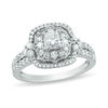 Thumbnail Image 1 of 1-1/4 CT. T.W. Princess-Cut Diamond Ornate Cushion Frame Vintage-Style Engagement Ring in 14K White Gold