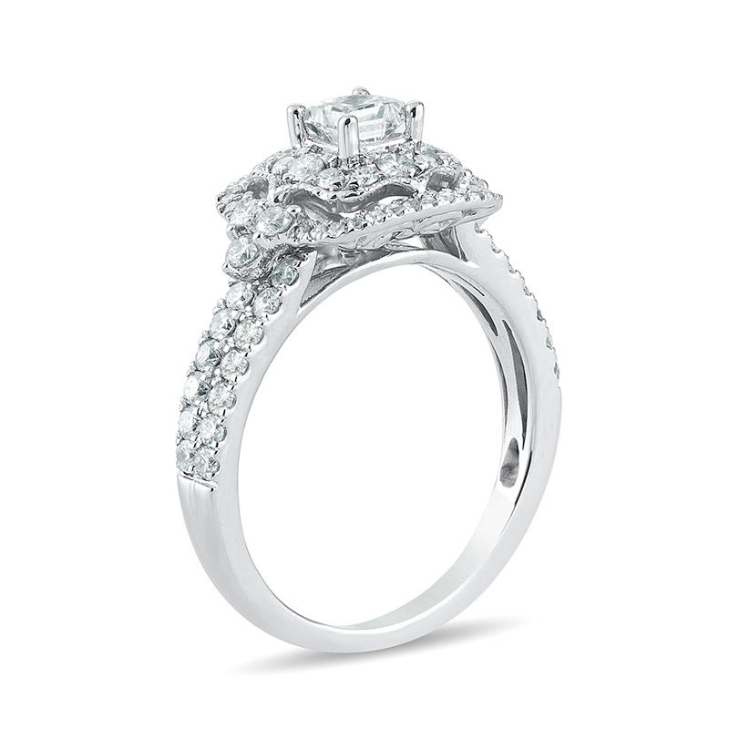 Main Image 2 of 1-1/4 CT. T.W. Princess-Cut Diamond Ornate Cushion Frame Vintage-Style Engagement Ring in 14K White Gold