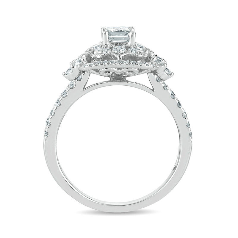 Main Image 3 of 1-1/4 CT. T.W. Princess-Cut Diamond Ornate Cushion Frame Vintage-Style Engagement Ring in 14K White Gold