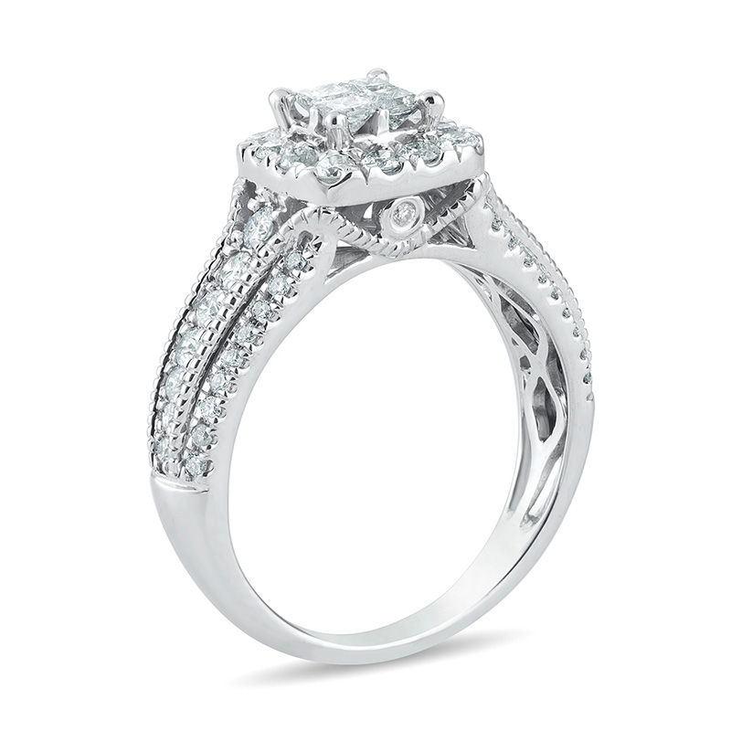 Main Image 2 of 1 CT. T.W. Quad Princess-Cut Diamond Frame Vintage-Style Engagement Ring in 10K White Gold