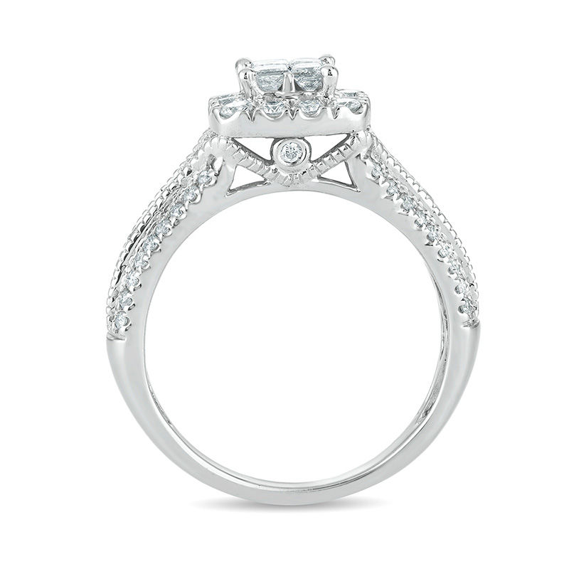 Main Image 3 of 1 CT. T.W. Quad Princess-Cut Diamond Frame Vintage-Style Engagement Ring in 10K White Gold