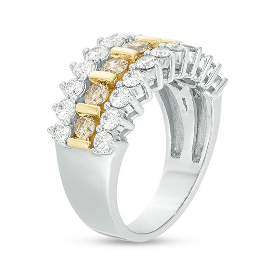 2 CT. T.w. Enhanced Champagne and White Diamond Multi-Row Anniversary Band in 10K Two-Tone Gold