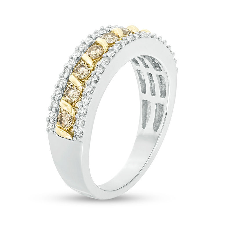 Main Image 3 of 3/4 CT. T.W. Enhanced Champagne and White Diamond Twist Anniversary Band in 10K Two-Tone Gold
