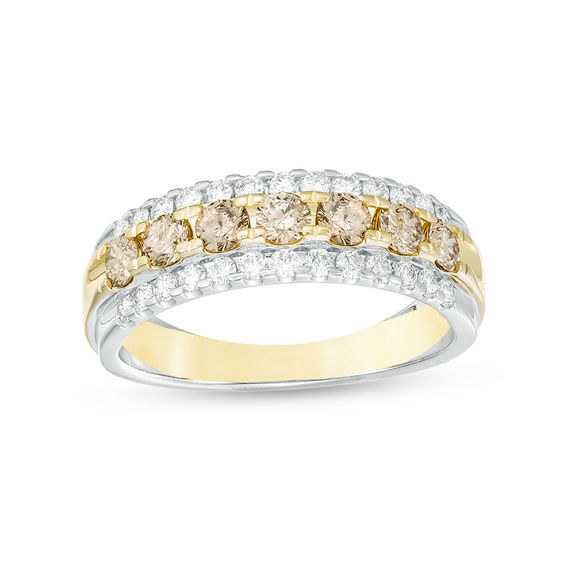 1 CT. T.w. Enhanced Champagne and White Diamond Multi-Row Anniversary Band in 10K Two-Tone Gold
