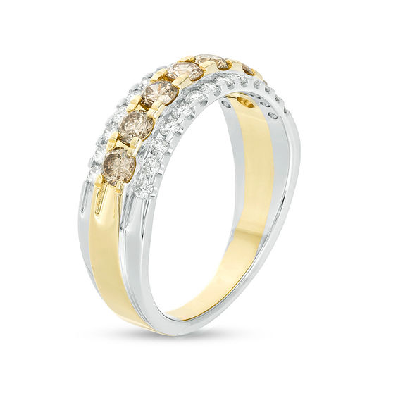 1 CT. T.w. Enhanced Champagne and White Diamond Multi-Row Anniversary Band in 10K Two-Tone Gold