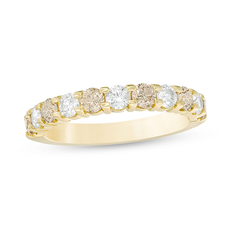 Main Image 1 of 1 CT. T.W. Enhanced Champagne and White Diamond Alternating Anniversary Band in 10K Gold