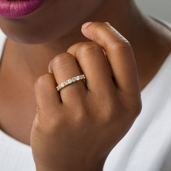 1 CT. T.w. Enhanced Champagne and White Diamond Alternating Anniversary Band in 10K Gold