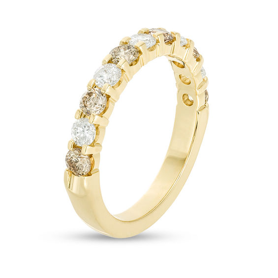 1 CT. T.w. Enhanced Champagne and White Diamond Alternating Anniversary Band in 10K Gold