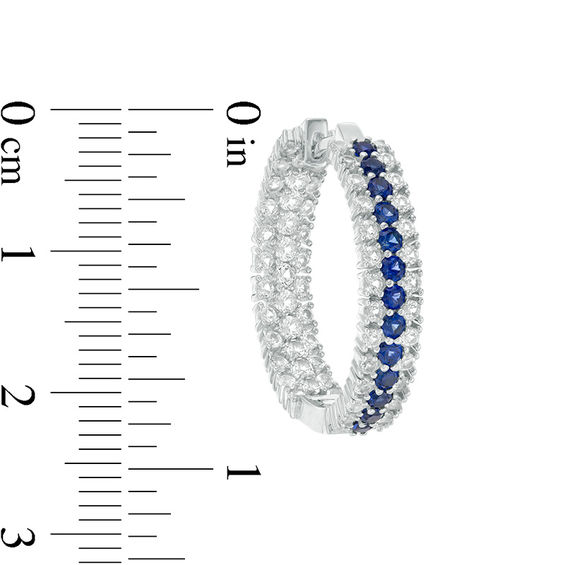 Lab-Created Blue and White Sapphire Triple Row Inside-Out Hoop Earrings in Sterling Silver