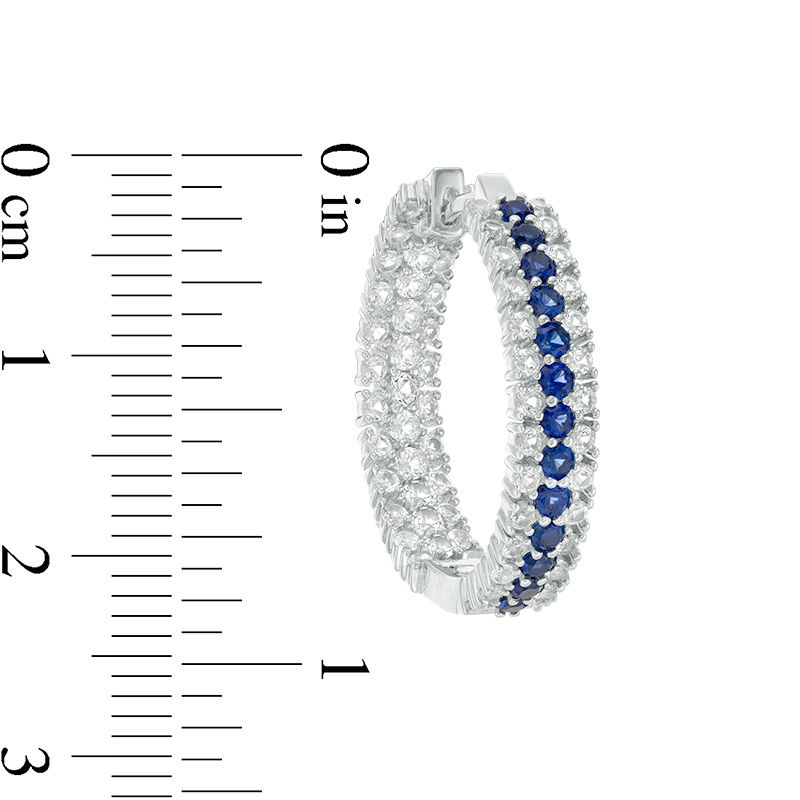 Main Image 3 of Lab-Created Blue and White Sapphire Triple Row Inside-Out Hoop Earrings in Sterling Silver