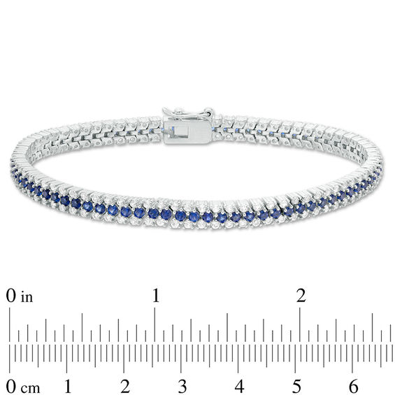 Lab-Created Blue and White Sapphire Triple Row Bracelet in Sterling Silver - 7.25"