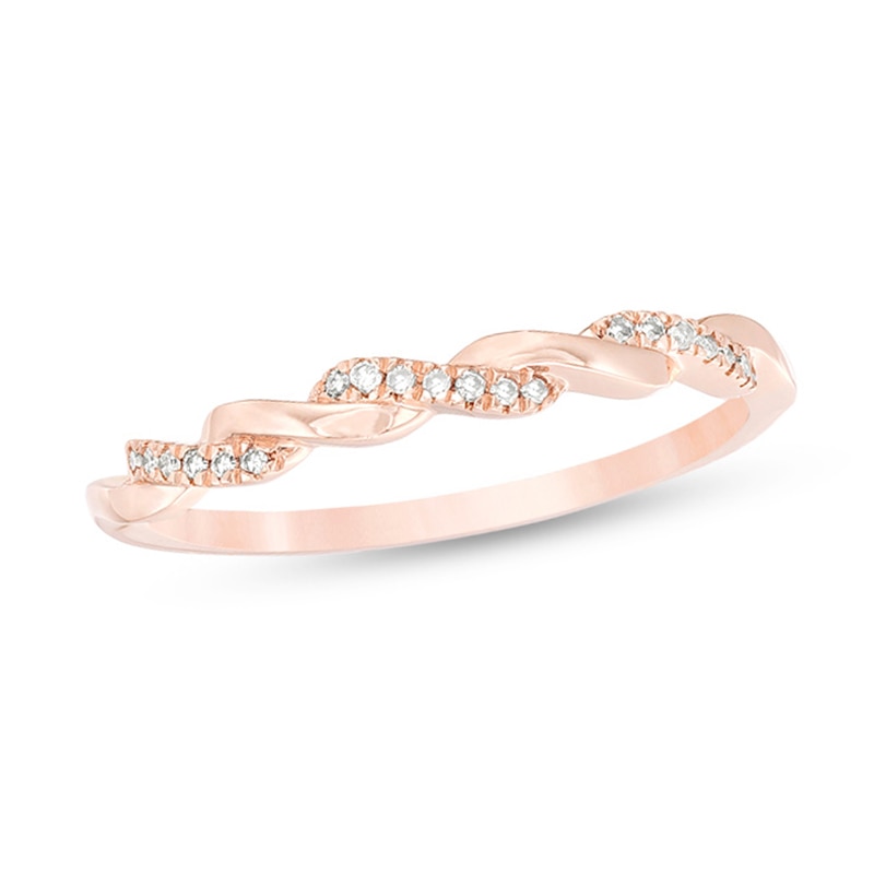 1/20 CT. T.W. Diamond Twist Wedding Band in 10K Rose Gold | Zales