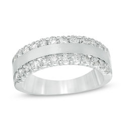 1 CT. T.W. Diamond Satin Center Anniversary Band in 14K White Gold