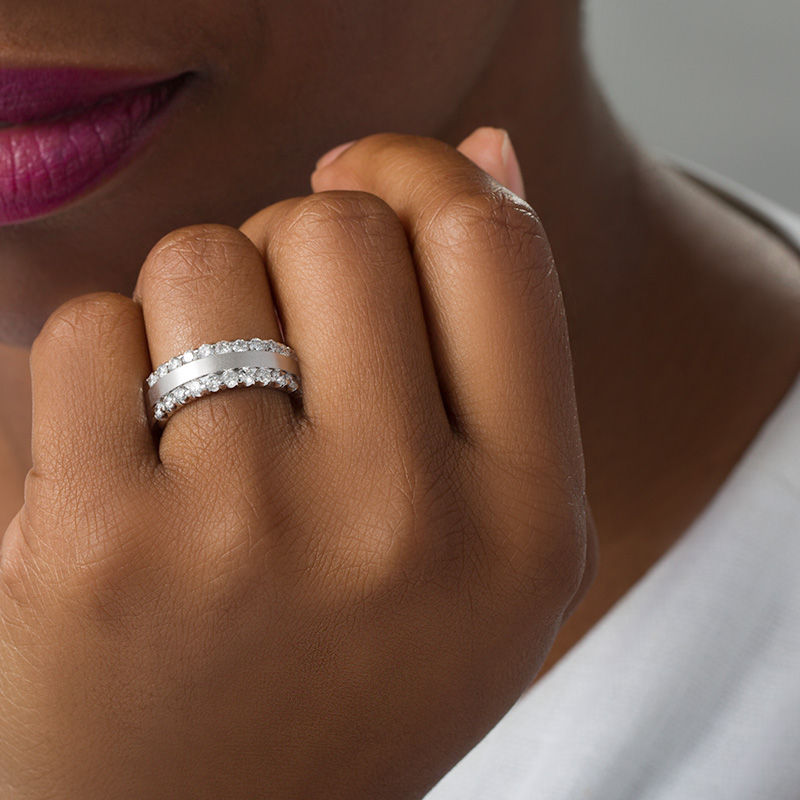 Main Image 2 of 1 CT. T.W. Diamond Satin Center Anniversary Band in 14K White Gold