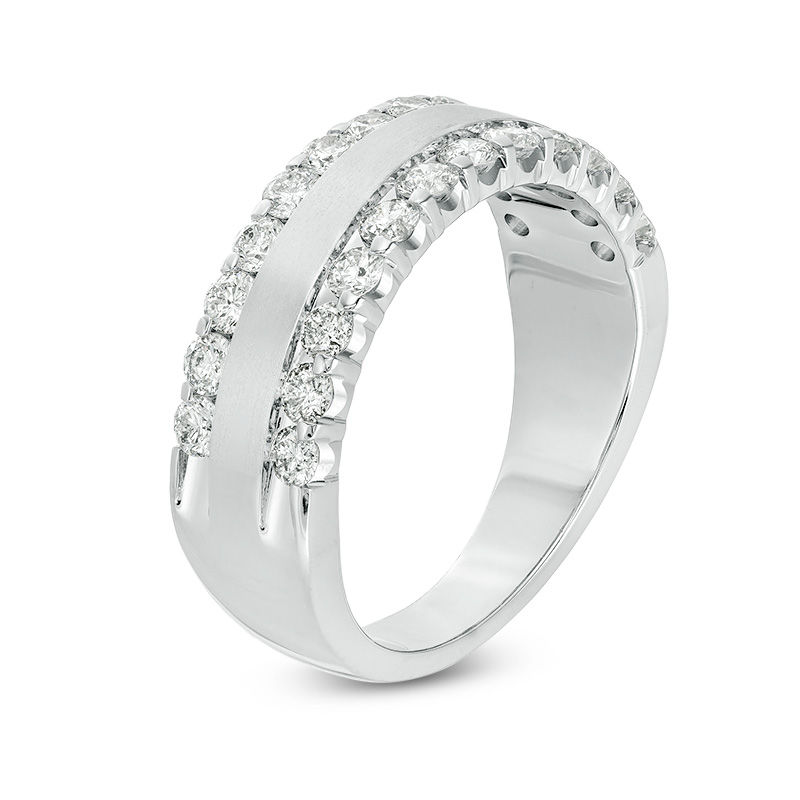 Main Image 3 of 1 CT. T.W. Diamond Satin Center Anniversary Band in 14K White Gold