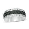 Thumbnail Image 0 of Men's 1/2 CT. T.W. Diamond Zig-Zag Center Wedding Band in 10K White Gold with Black Rhodium