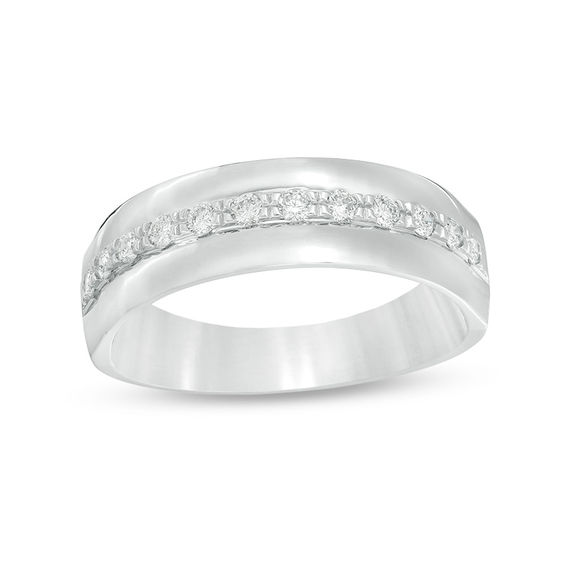 Men's 1/3 CT. T.W. Diamond Wedding Band in 14K White Gold ...