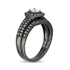Thumbnail Image 3 of 1/5 CT. T.W. Diamond Cushion Frame Vintage-Style Bridal Set in 10K White Gold with Black Rhodium