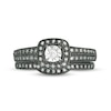 Thumbnail Image 4 of 1/5 CT. T.W. Diamond Cushion Frame Vintage-Style Bridal Set in 10K White Gold with Black Rhodium
