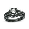 Thumbnail Image 0 of 1/5 CT. T.W. Diamond Cushion Frame Vintage-Style Bridal Set in 10K White Gold with Black Rhodium