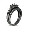 Thumbnail Image 2 of 1/5 CT. T.W. Diamond Cushion Frame Vintage-Style Bridal Set in 10K White Gold with Black Rhodium