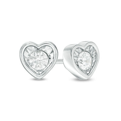 Jewel Tie Solid 10k White Gold Round Diamond Heart Stud Earrings 1/6 Cttw 