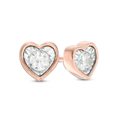 Round 1/6 ctw Diamond Double Heart Stud Earrings 10K Rose Gold