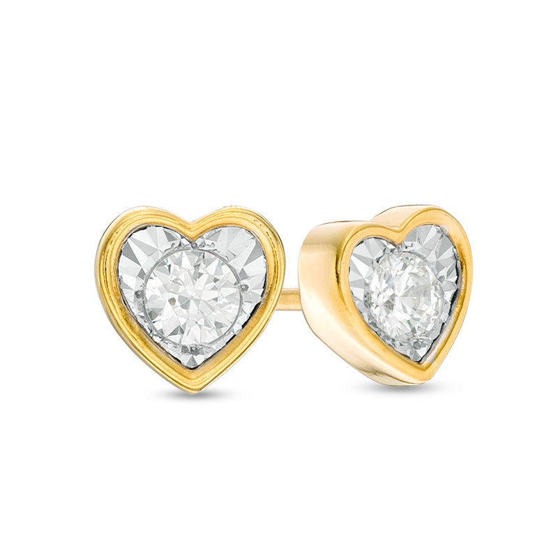 1/6 CT. T.W. Diamond Solitaire Heart-Shaped Stud Earrings in 10K Gold