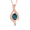 Thumbnail Image 1 of Oval London Blue and White Topaz Ribbon Flame Pendant in 10K Rose Gold