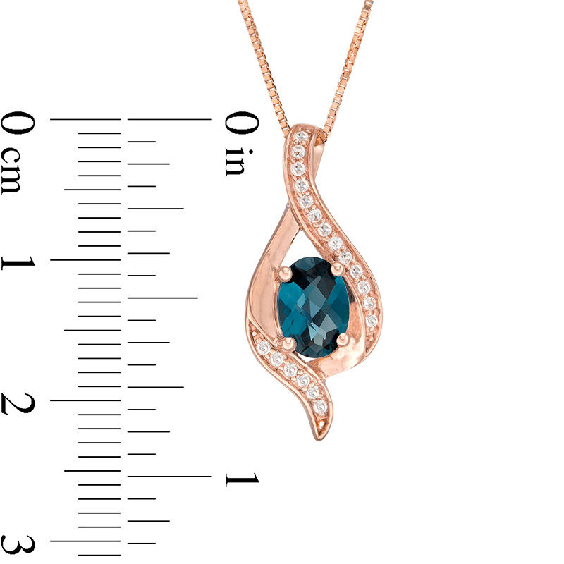 Main Image 3 of Oval London Blue and White Topaz Ribbon Flame Pendant in 10K Rose Gold