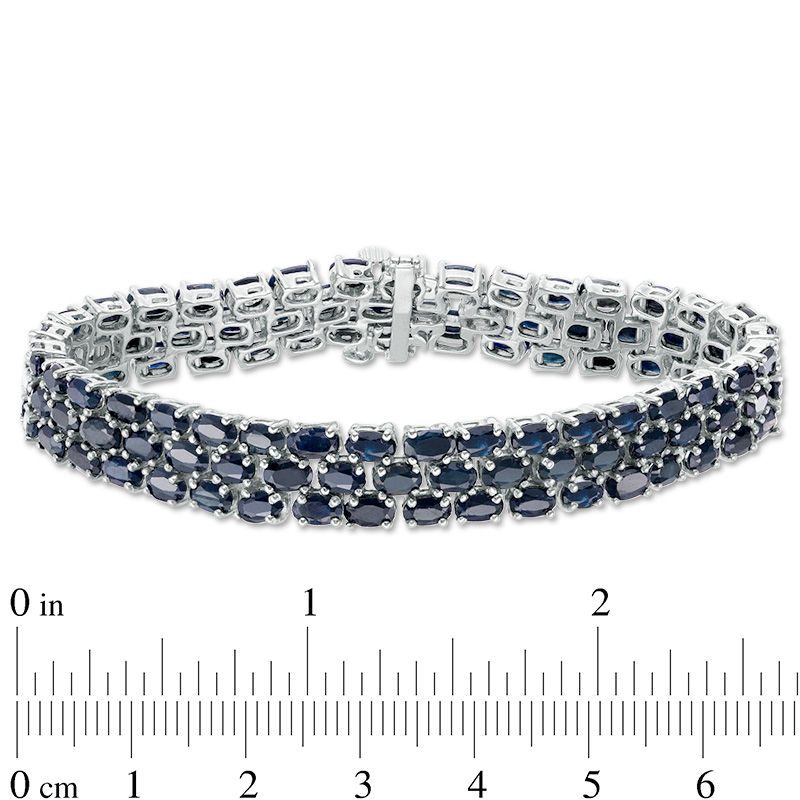 Oval Blue Sapphire Triple Row Bracelet in Sterling Silver - 7.5"