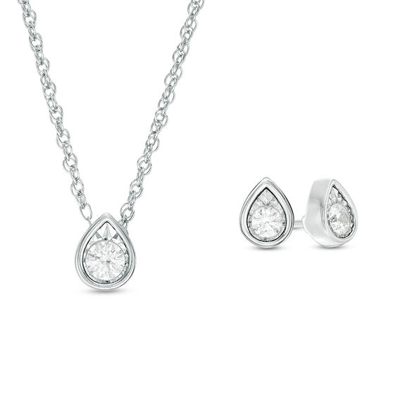 1/3 CT. T.W. Diamond Solitaire Teardrop Pendant and Stud Earrings Set in 10K White Gold 1/3 CT. T.W. Diamond Solitaire Teardrop Pendant and Stud Earrings Set in 10K White Gold