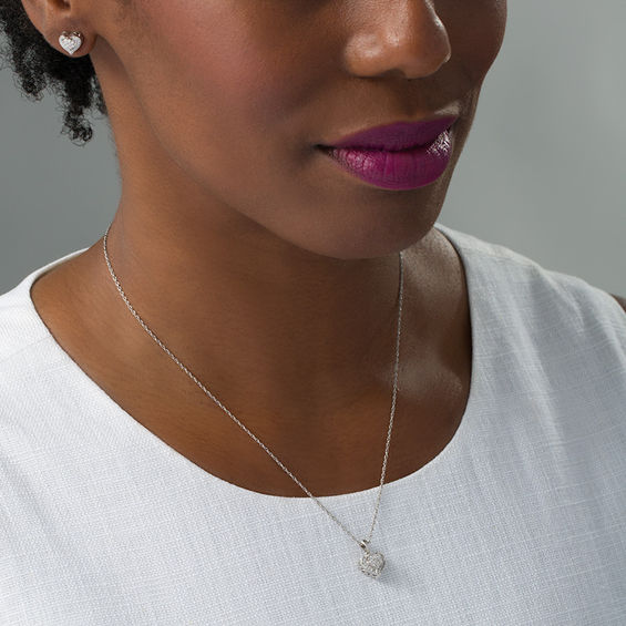 Lab-Created White Sapphire Heart Pendant and Stud Earrings Set in Sterling Silver