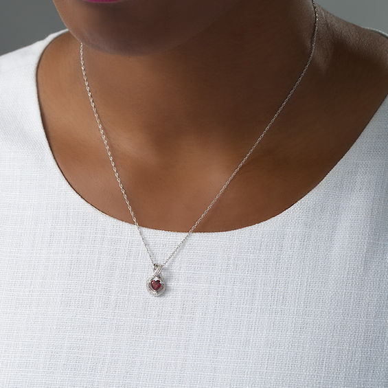 5.0mm Heart-Shaped Garnet and 1/20 CT. T.w. Diamond Infinity Pendant in Sterling Silver